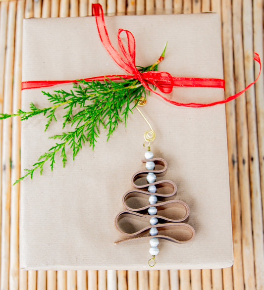 Leather Wrap Christmas Tree Ornament