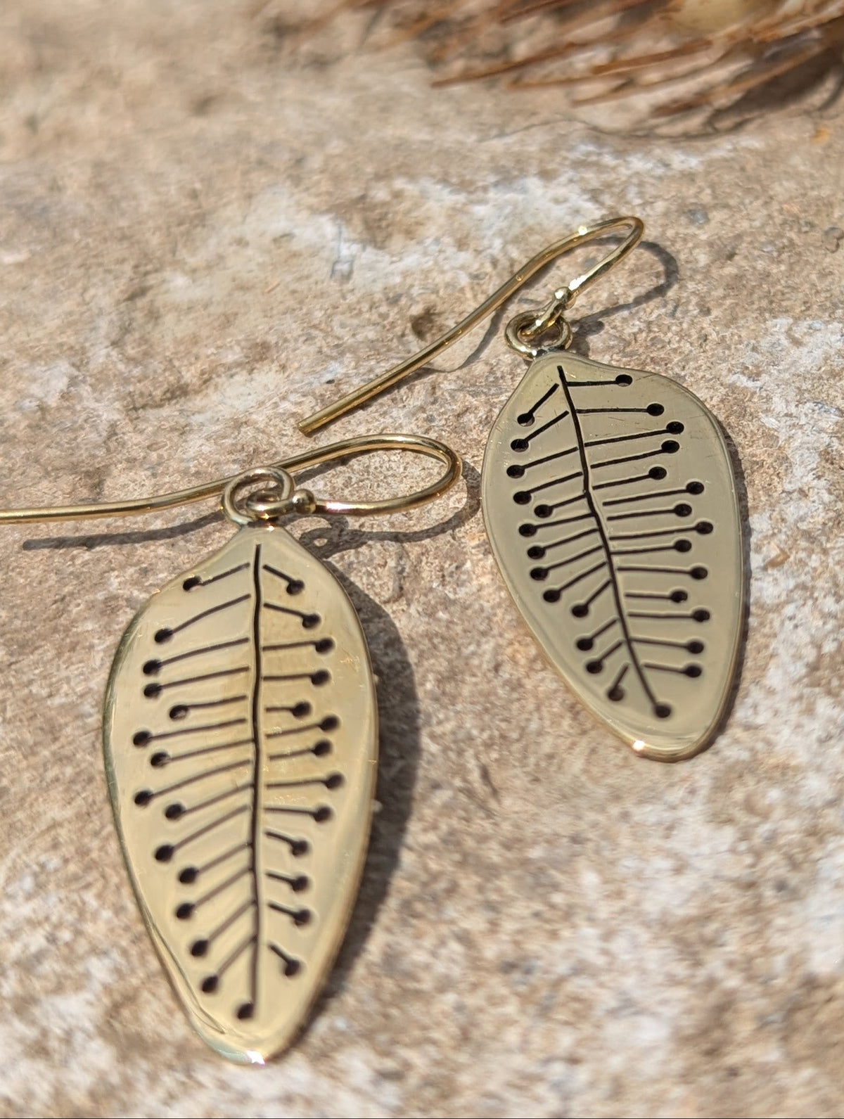 Stamped Leaf Brass Earring