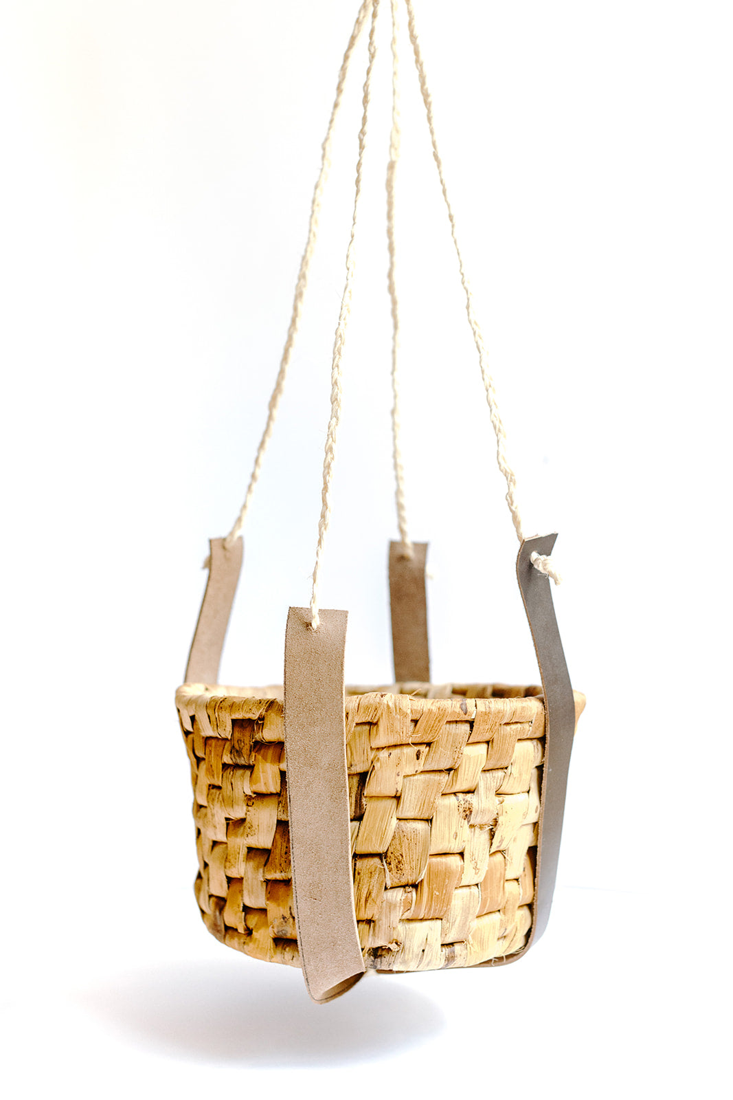Leather Plant Hanger with Banana Leaf Basket