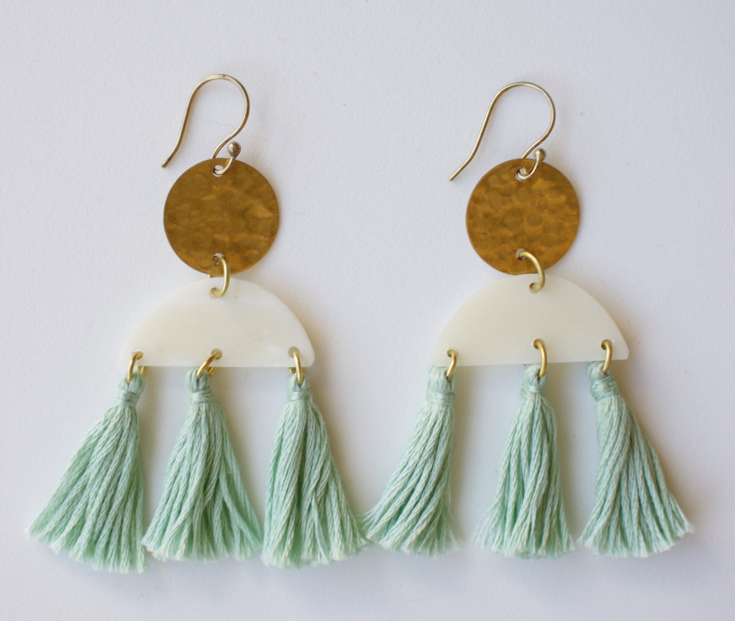 Half Moon Tassel Earrings -Seafoam Green