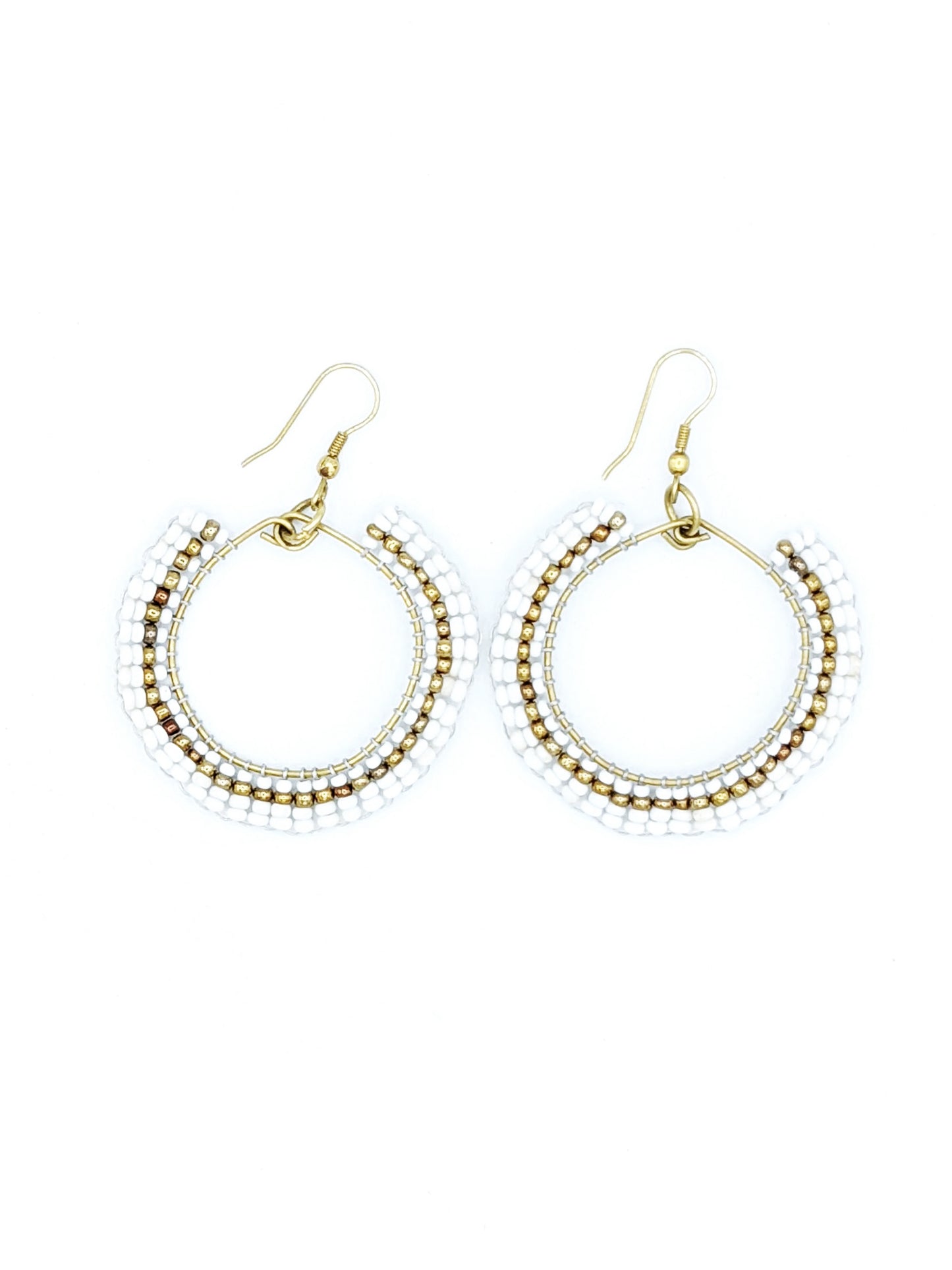 White Beaded Hoop Earrings