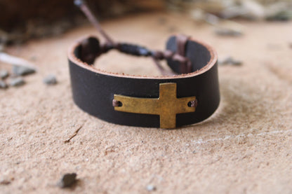 Leather Cross Bracelet