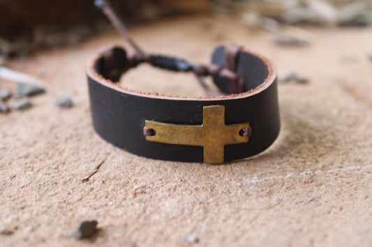 Leather Cross Bracelet
