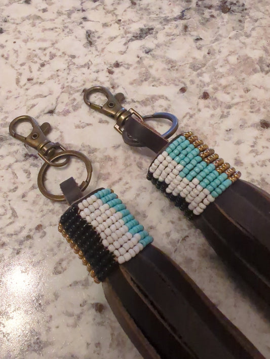 Beaded Leather Keychain