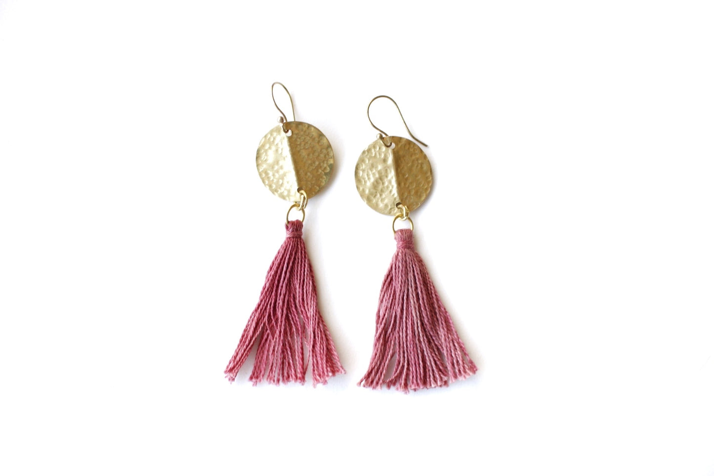 Brass Tassel Earrings- Dusty Pink