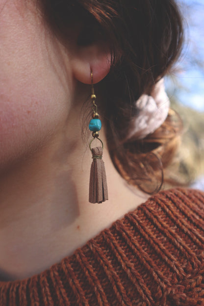 Turquoise Charm Tassel Earrings