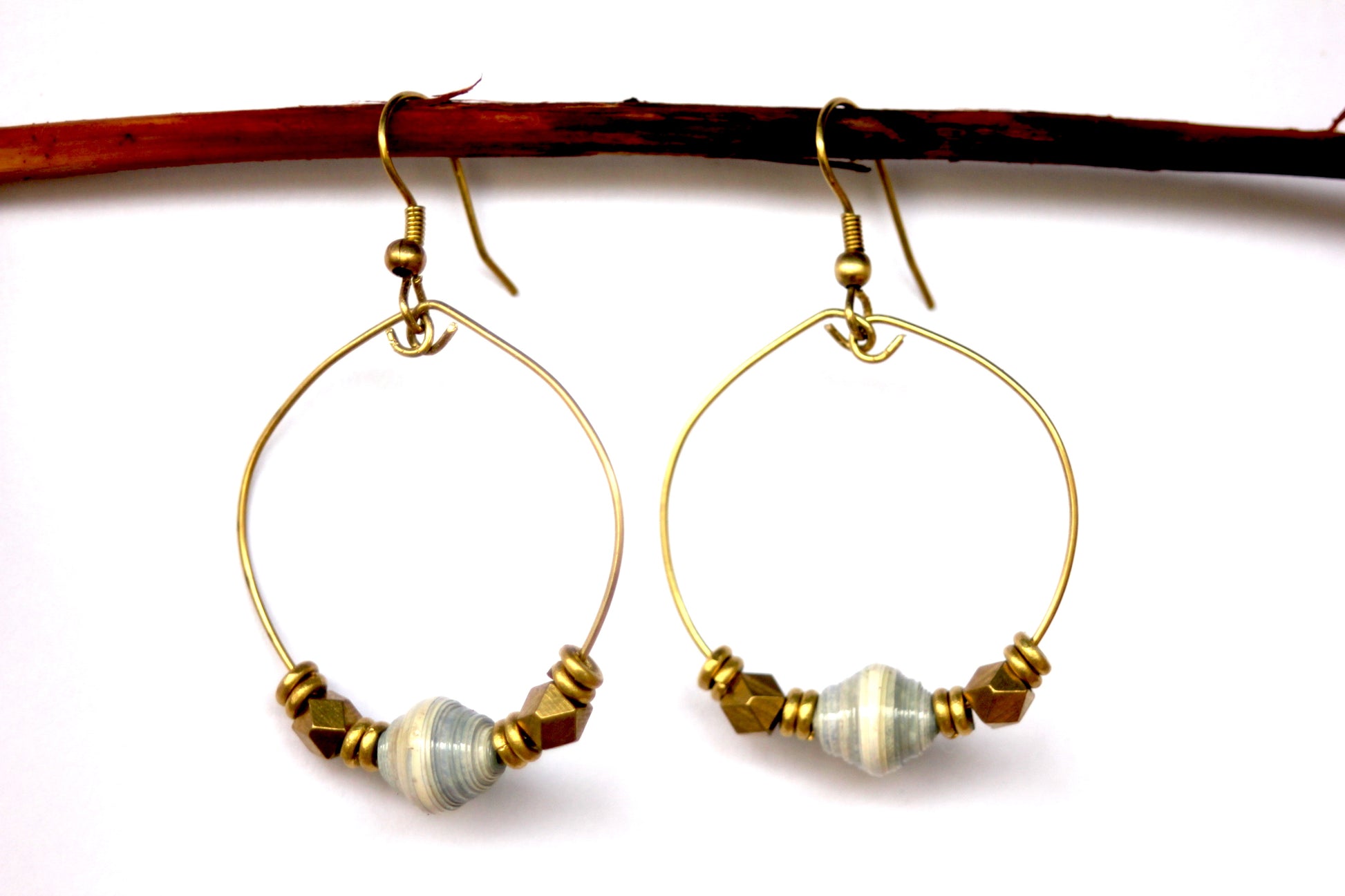 Paper Bead Hoop Earrings Grain of Rice